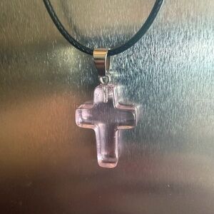 💎2/$10💎Light Pink Sea Glass Cross Pendant Necklace